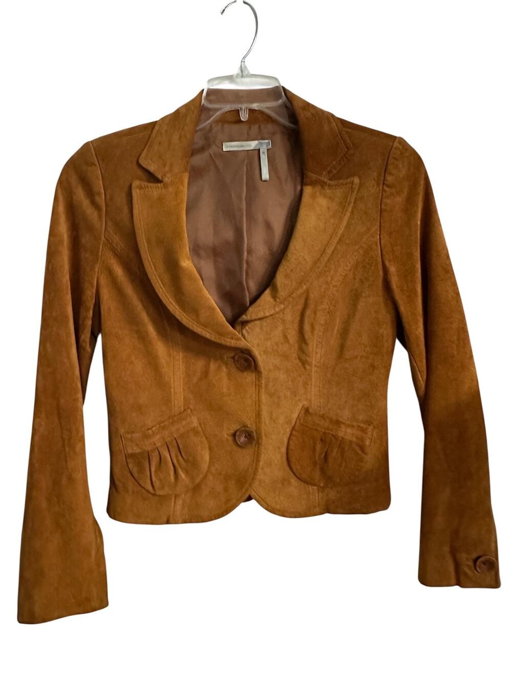 Classiques Entier Blazer Womens M Brown Leather Cropped Lined Workwear Jacket